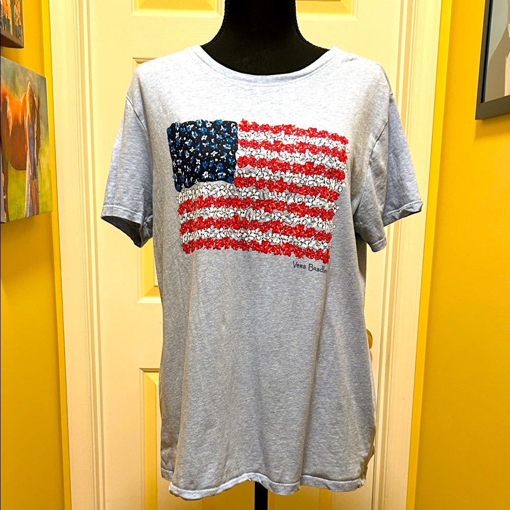 Vera Bradley Blue Cotton T-Shirt with floral American flag design